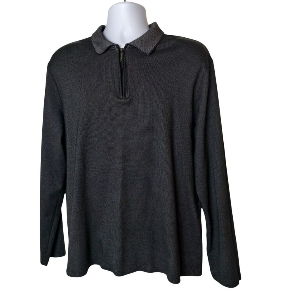 Van Heusen Mens L 1/4 Zip Pullover L Black Long Sleeve Slim Fit Office Casual